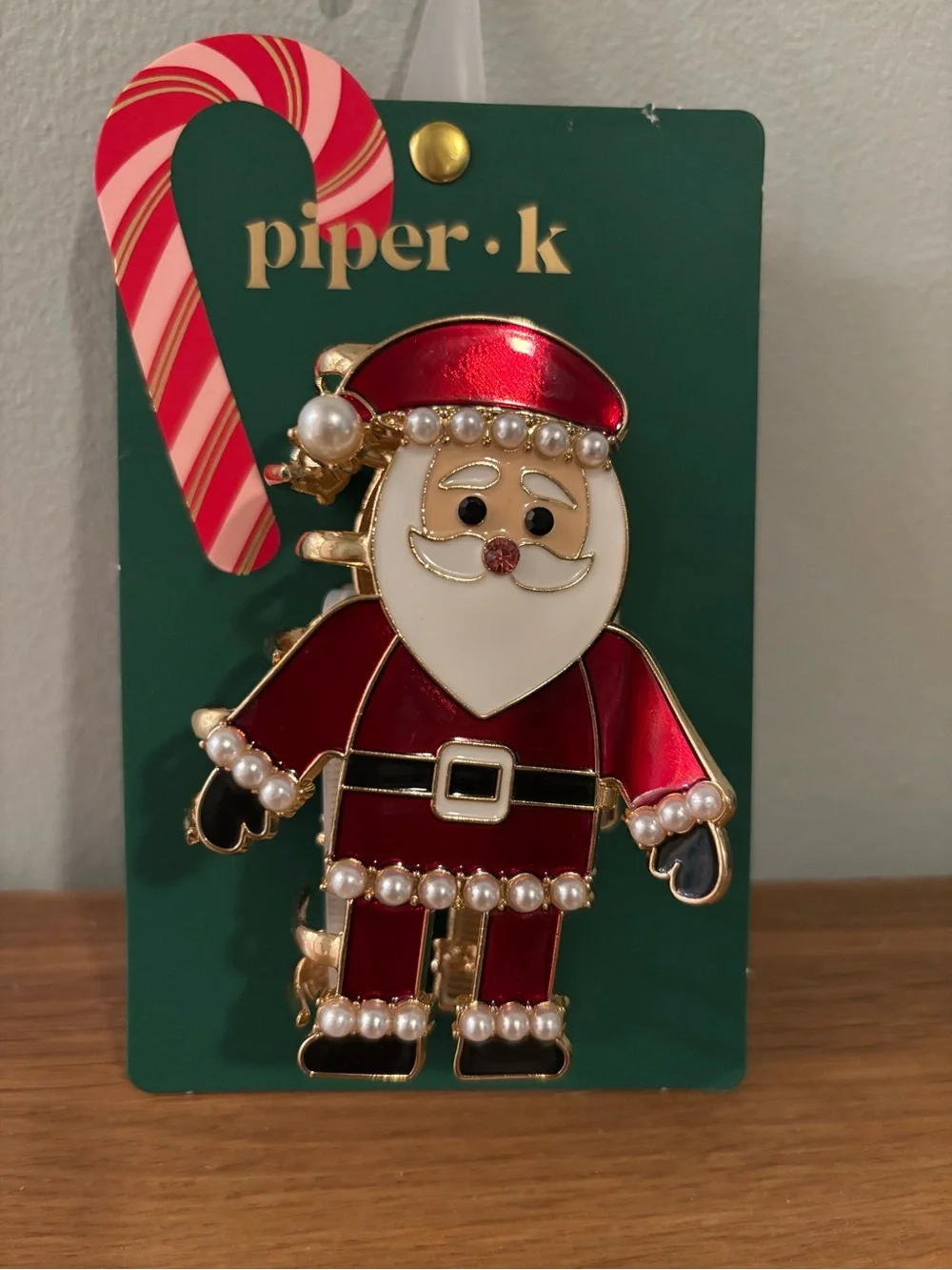 Piper K Santa Claus metal claw hair clip with pearl embellishments New